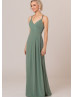 Double Straps Green Chiffon Diamond-shaped Back Bridesmaid Dress